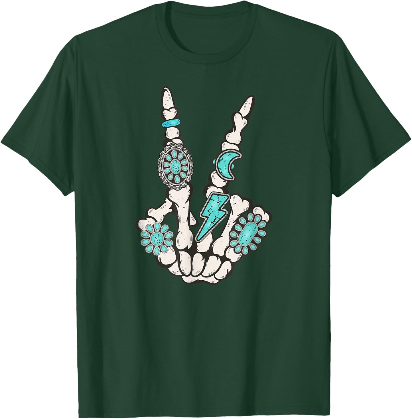 Skeleton Turquoise Hand Western Vibes Rodeo Cowboy Cowgirl T-Shirt - T-Shirt | Forest