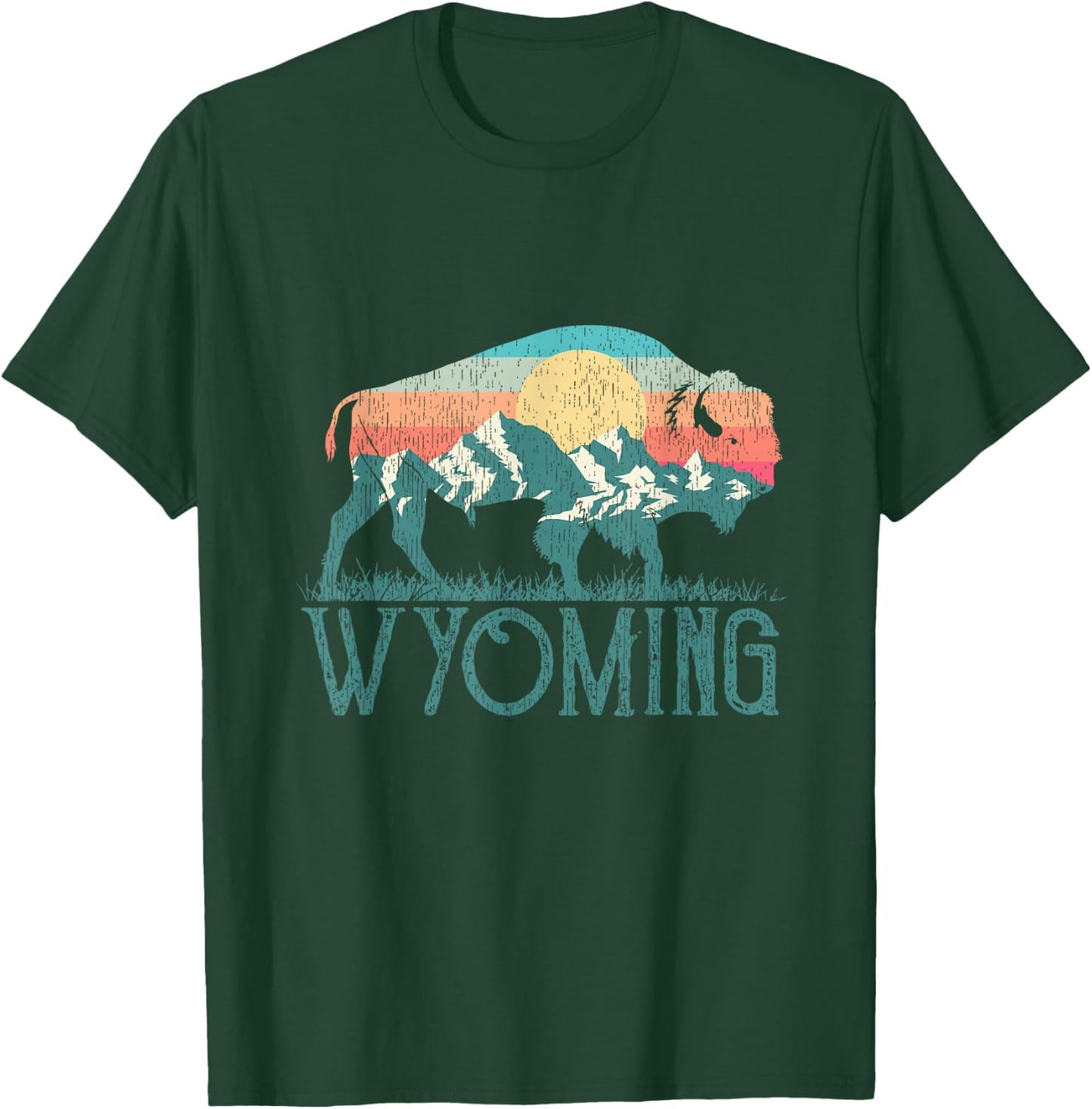 Bison Buffalo Retro Wyoming WY Mountains Retro T-Shirt - T-Shirt | Forest