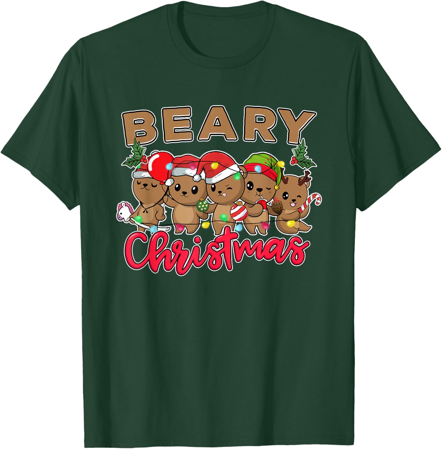 Beary Merry Christmas For Teddy Bear Lovers Funny Xmas Bear T-Shirt - T-Shirt | Forest