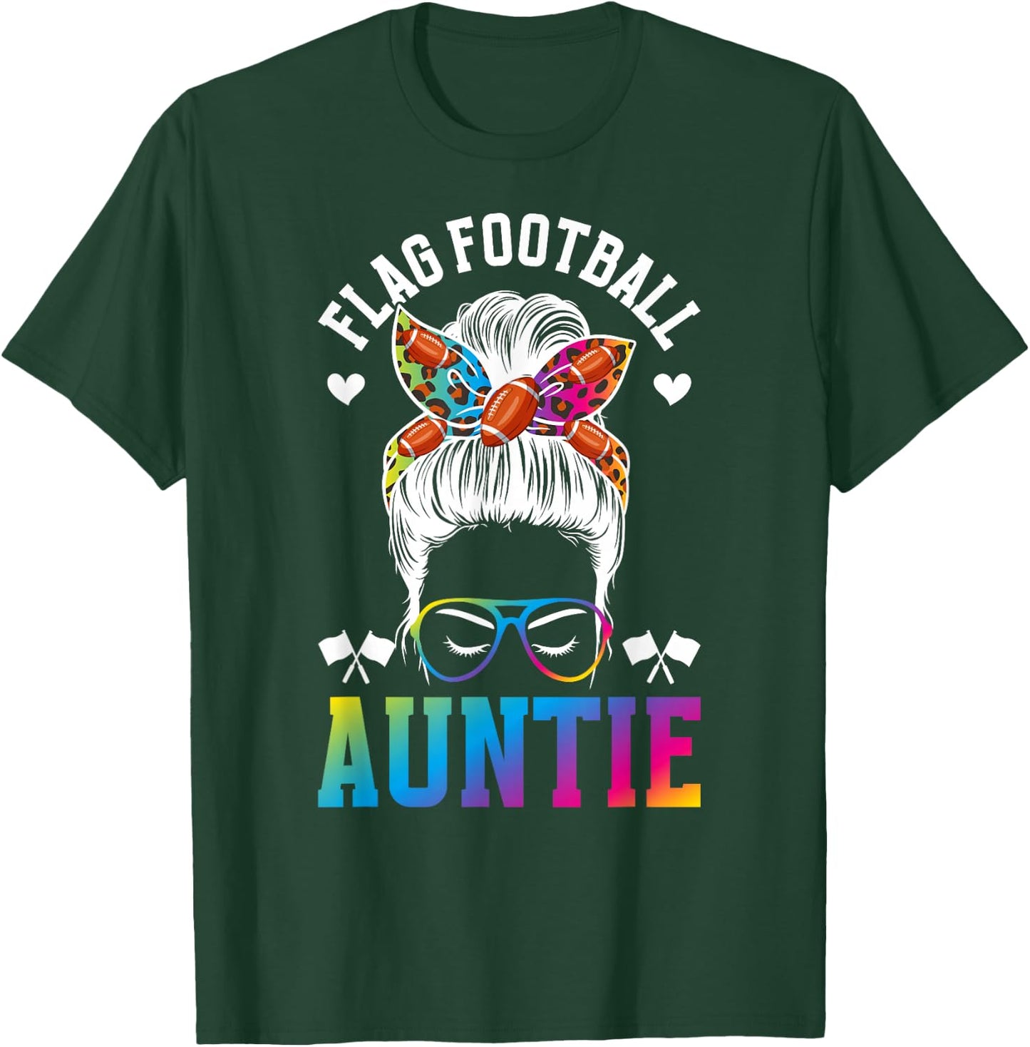 Flag Football Auntie Messy Bun Flag Football Player Aunt T-Shirt - T-Shirt | Forest