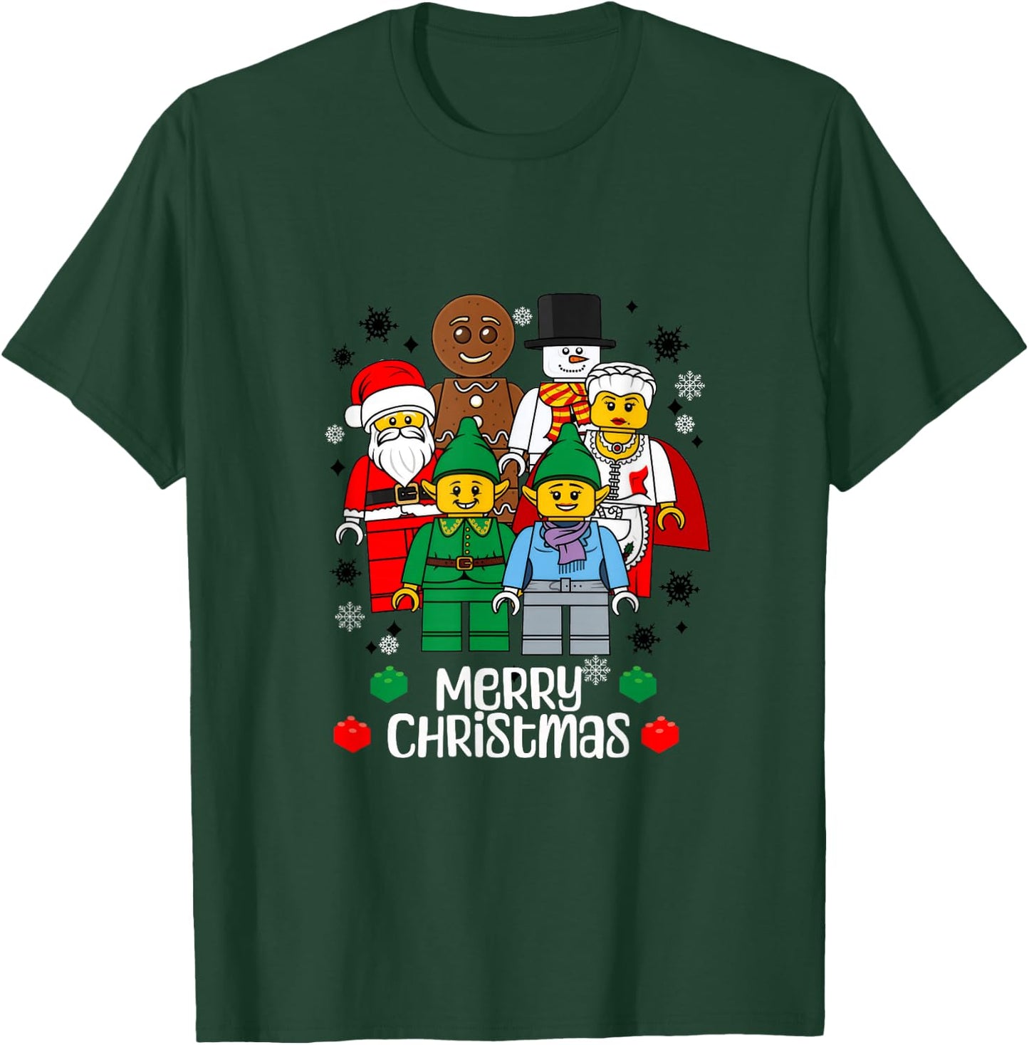 Merry Christmas Building Bricks Santa Elf Snowman Figures T-Shirt - T-Shirt | Forest