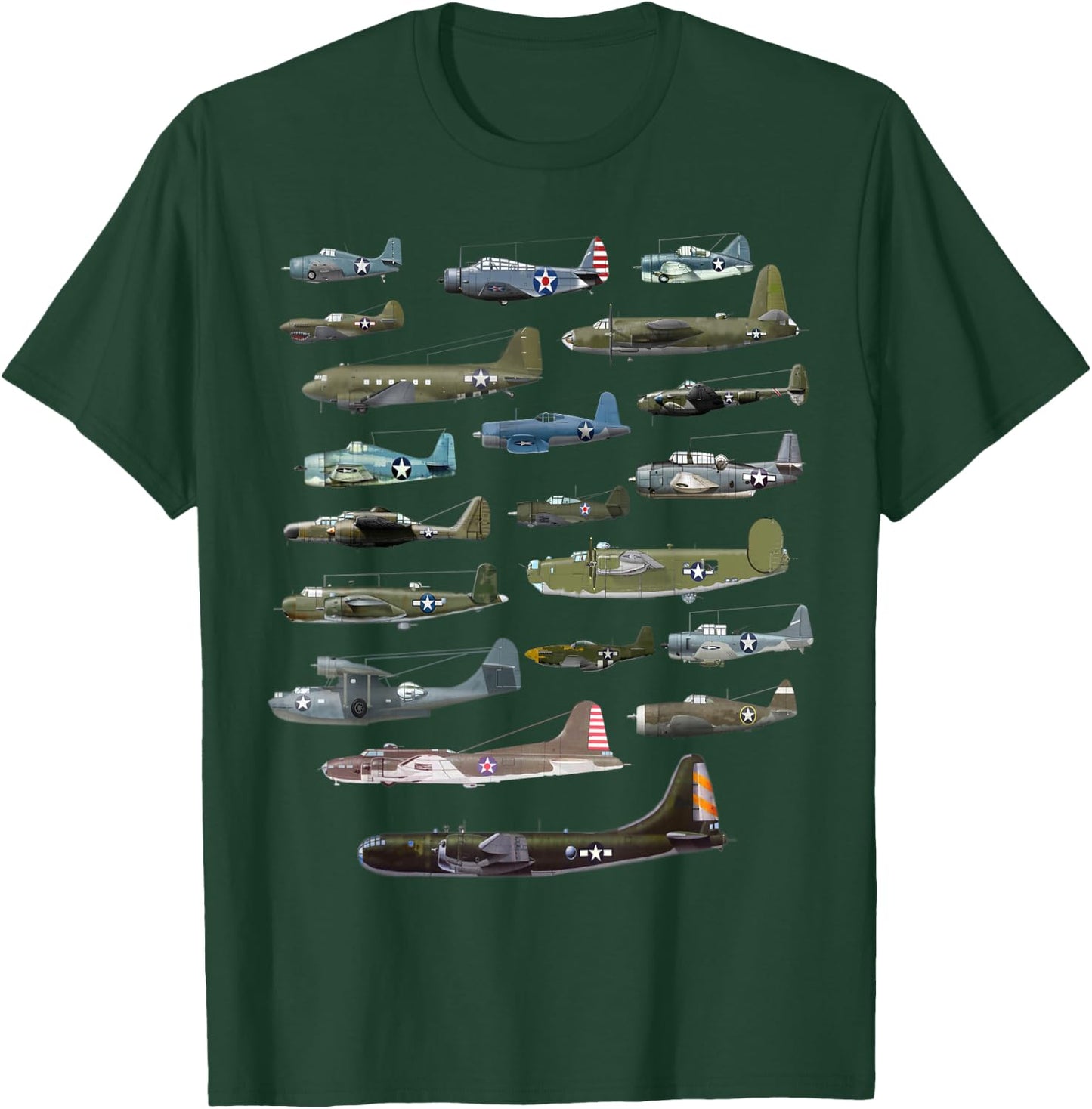 Military F&L Design Co. American WW2 Warplanes Warbirds Plane Spotting T-Shirt - T-Shirt | Forest