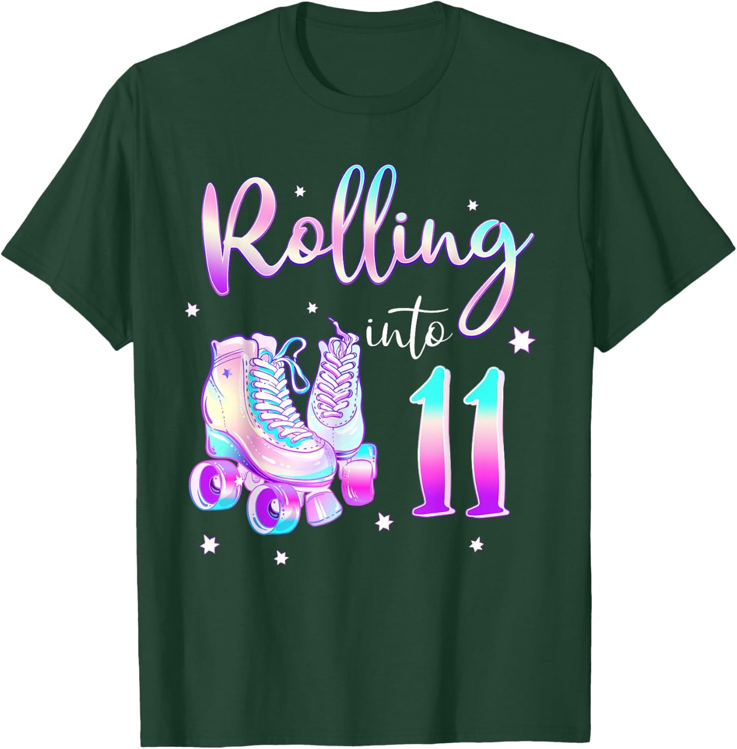 Kids 11 Years Old Birthday Girl Rolling Into 11th Bday Theme T-Shirt - T-Shirt | Forest