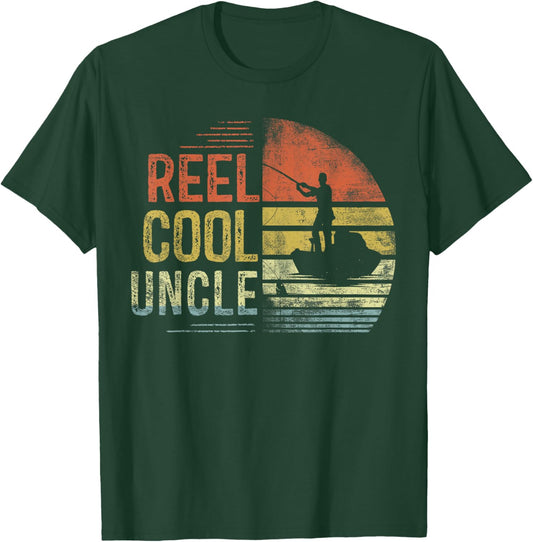Reel Cool Uncle Fishing Gifts Uncle Birthday Vintage T-Shirt - T-Shirt | Forest
