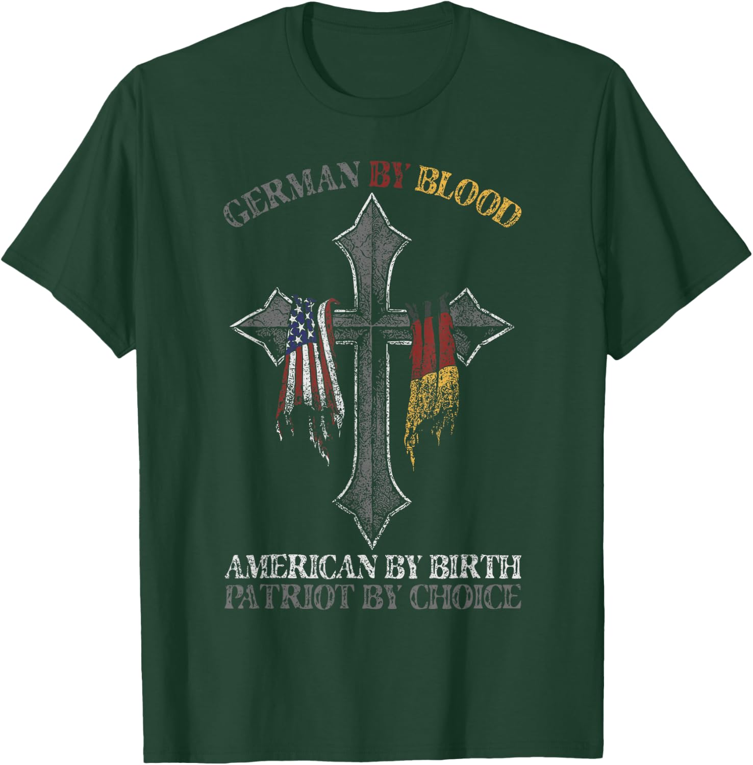 German By Blood America By Birth Cross T-Shirt - T-Shirt | Forest