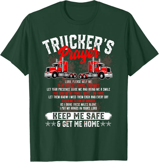 Trucker Prayer Red Semi Big Rig Motivation Support Graphic T-Shirt - T-Shirt | Forest
