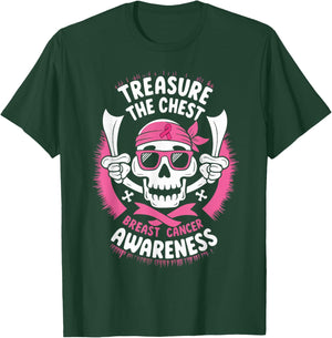 Pink Ribbon Breast Cancer Pirate Skull Treasure the Chest T-Shirt - T-Shirt | Forest
