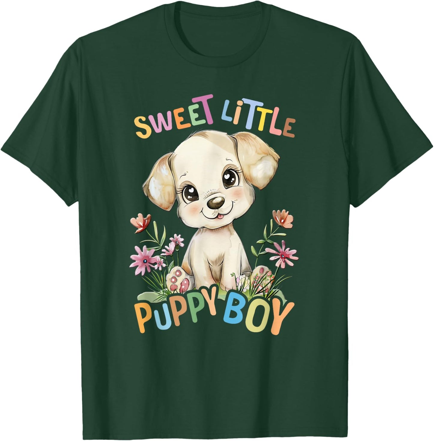 Baby Puppy Dog with Flowers Cute Puppies Pet Son Puppyboy T-Shirt - T-Shirt | Forest