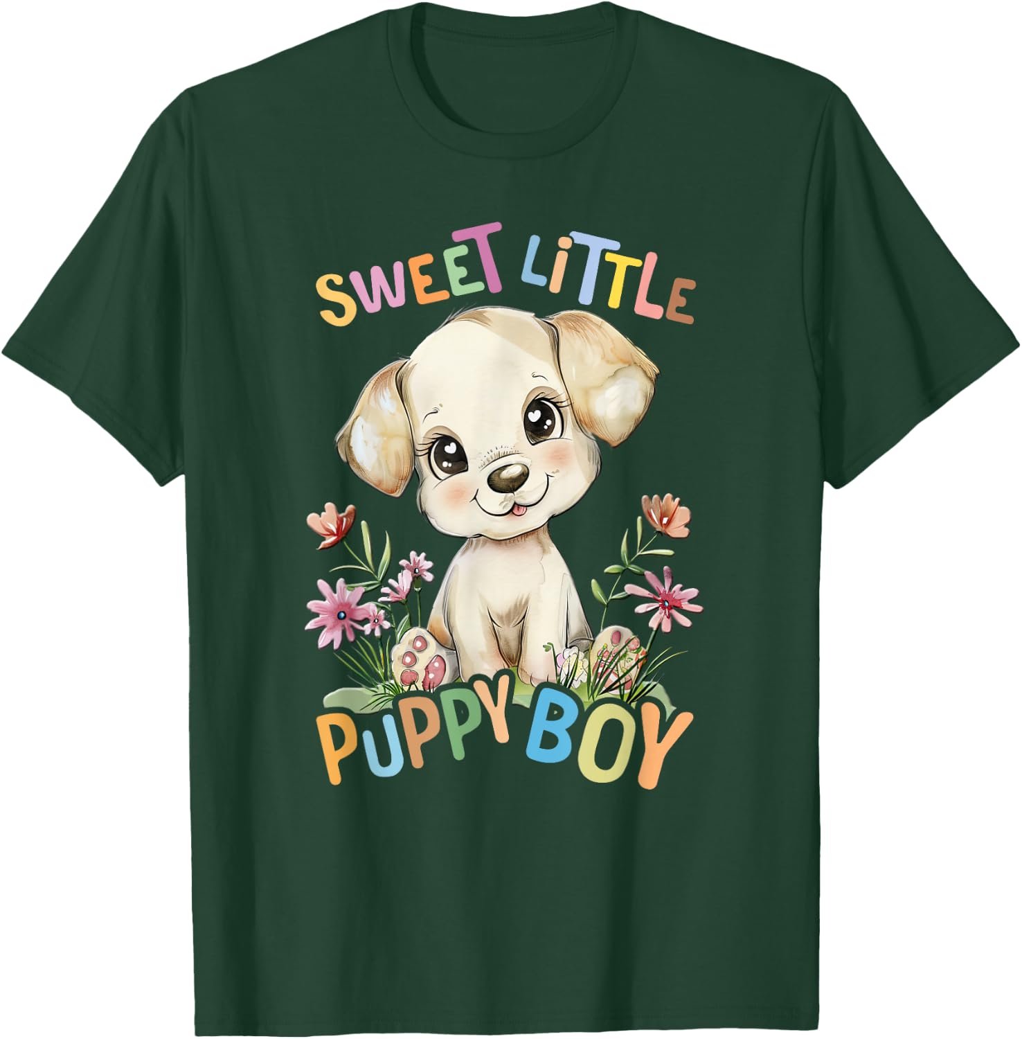 Baby Puppy Dog with Flowers Cute Puppies Pet Son Puppyboy T-Shirt - T-Shirt | Forest