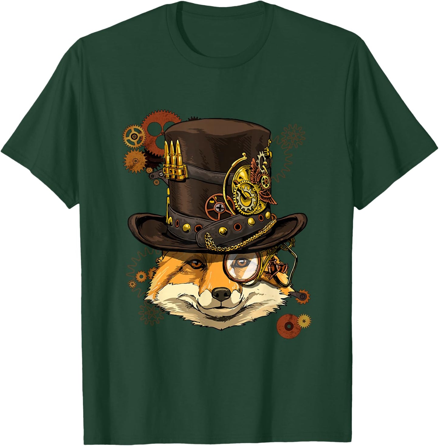 Fox Shirt Steampunk Gears Fox Animal Face Medieval Fox Lover T-Shirt - T-Shirt | Forest