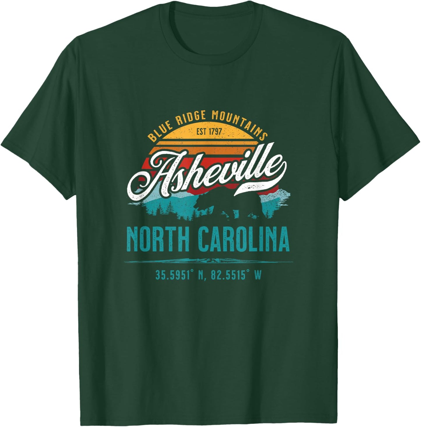 Asheville North Carolina Retro Sunset Blue Ridge Mountains T-Shirt - T-Shirt | Forest