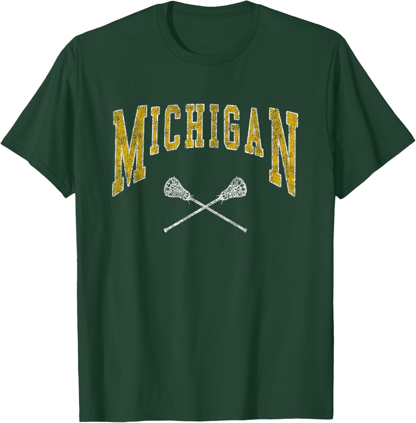Michigan Lacrosse Vintage LAX Players and fans Vintage Michigan Lacrosse Distressed LAX Player Michigan Fan T-Shirt - T-Shirt | Forest