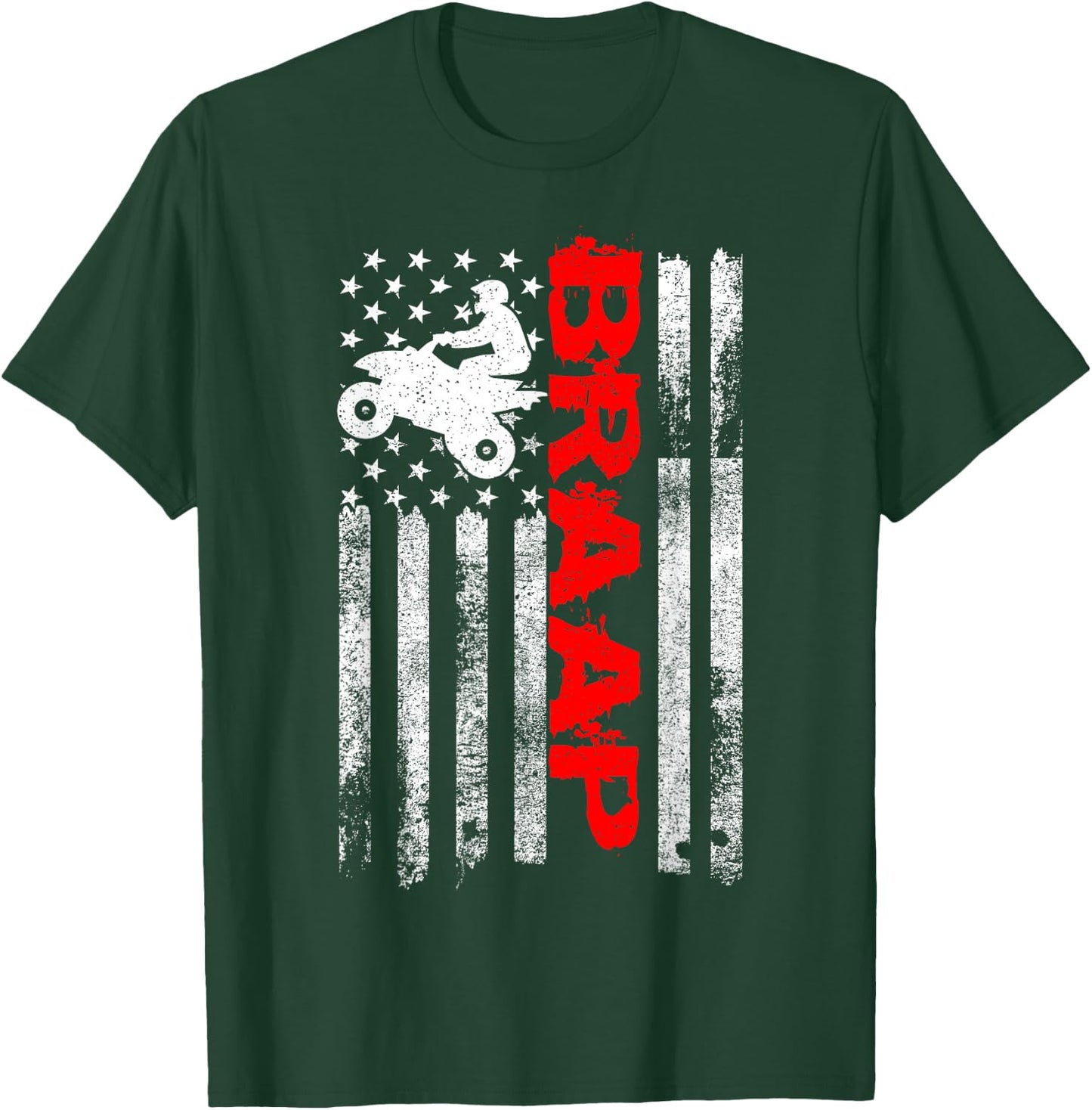 Cool Four Wheeler & ATV Gift Ideas Vintage USA American Flag Quad Bike ATV Gift - Black, , Small, Short Sleeve, , Letter Print, Motorcycle Theme T-Shirt - T-Shirt | Forest