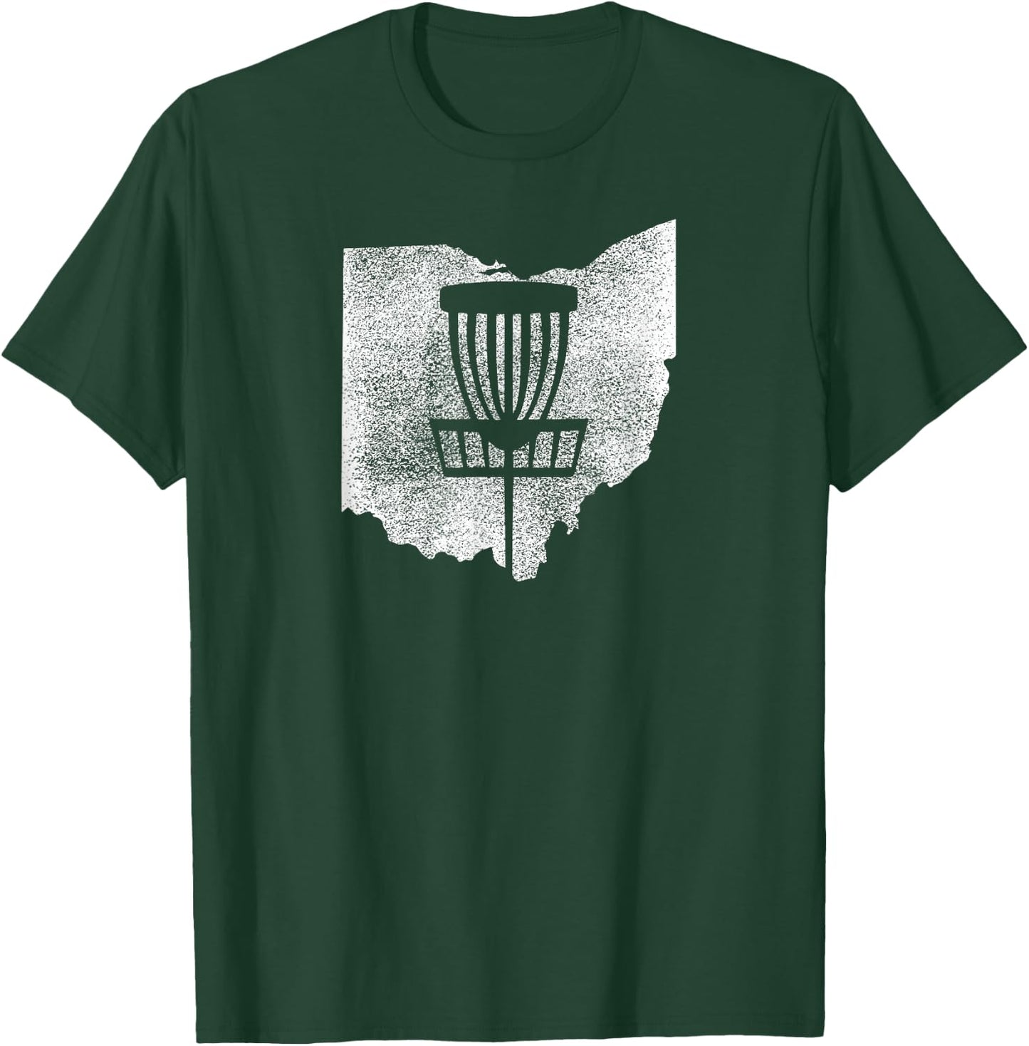 Ohio Disc Golf State with Basket Distressed Graphic T-Shirt - T-Shirt | Forest