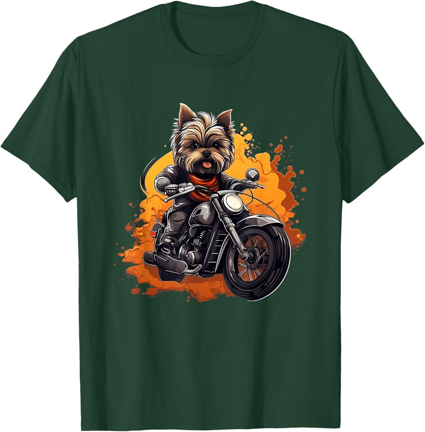 Biker Yorkie Dog Riding Motorcycle T-Shirt - T-Shirt | Forest