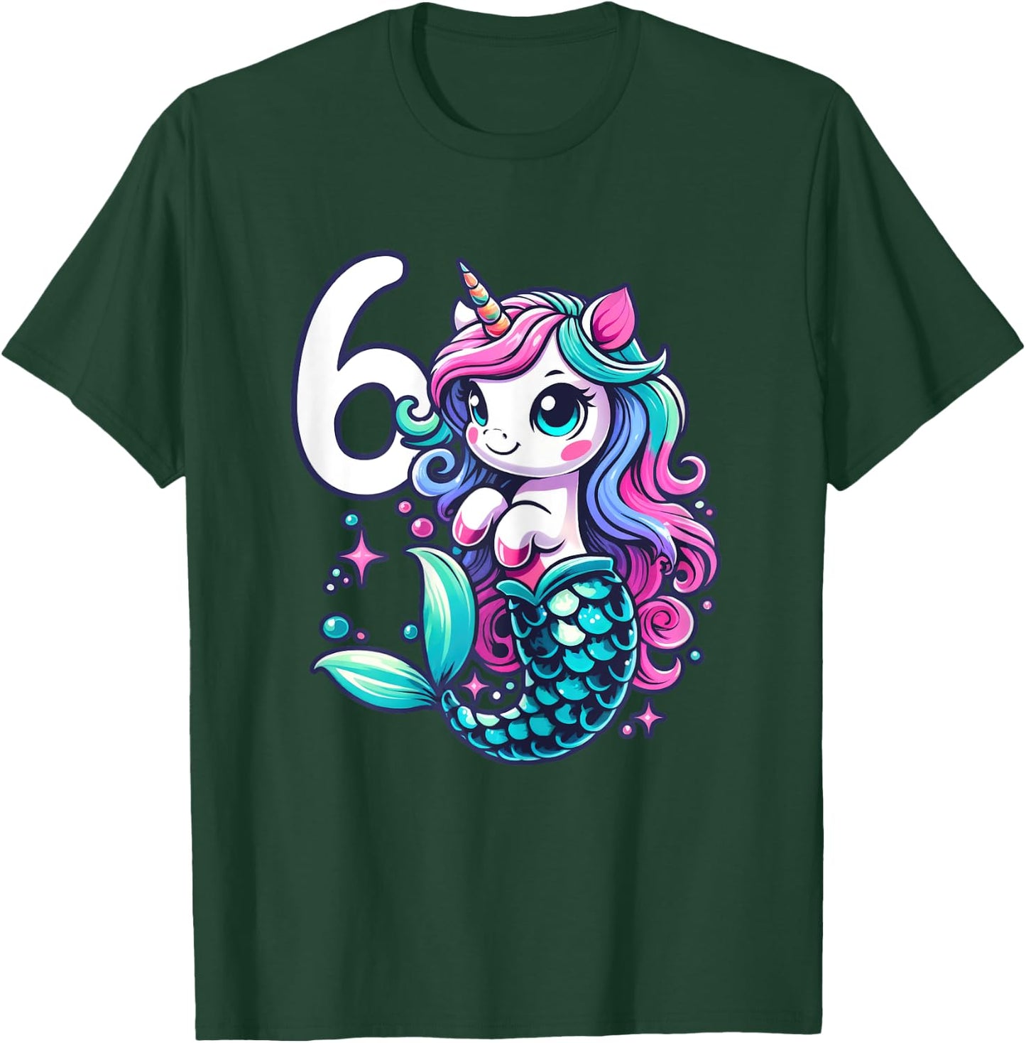 Unicorn Mermaid 6th Birthday 6 Year Old Party Girls Outfit T-Shirt - T-Shirt | Forest