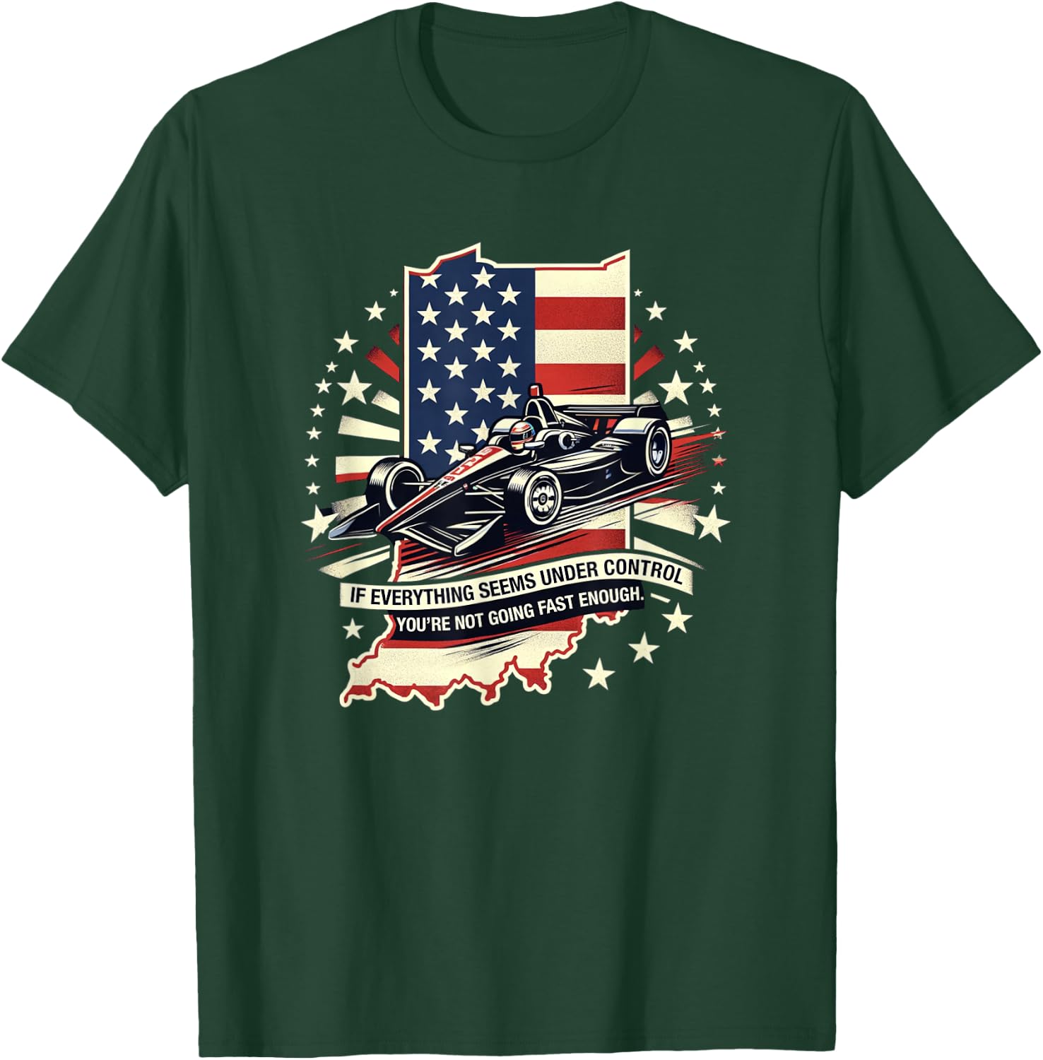 Indiana Patriotic Racecar Fast Enough Distressed Graphic T-Shirt - T-Shirt | Forest