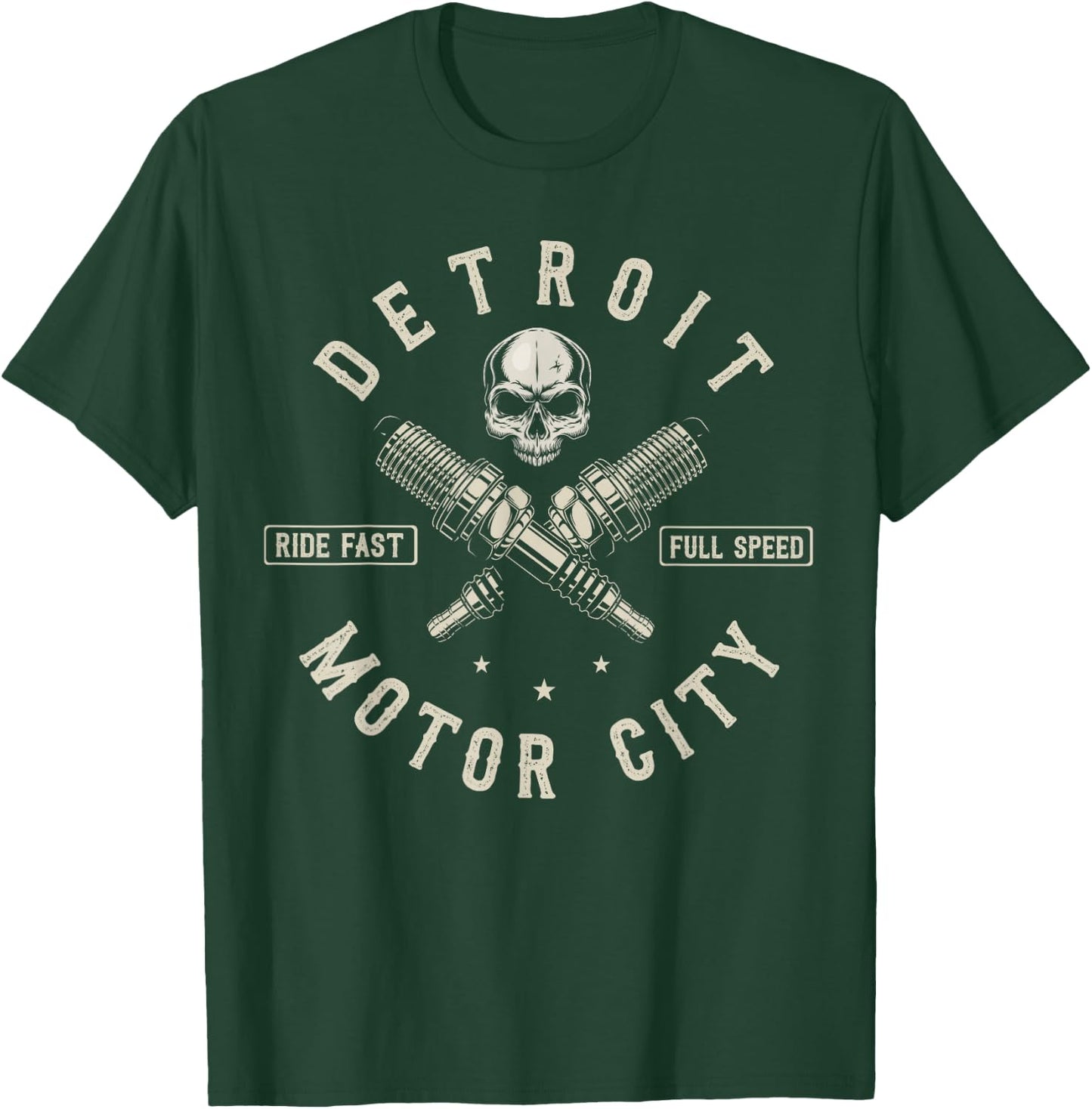 Detroit Michigan Motor City Spark Plug Wings Ride Fast Speed T-Shirt - T-Shirt | Forest