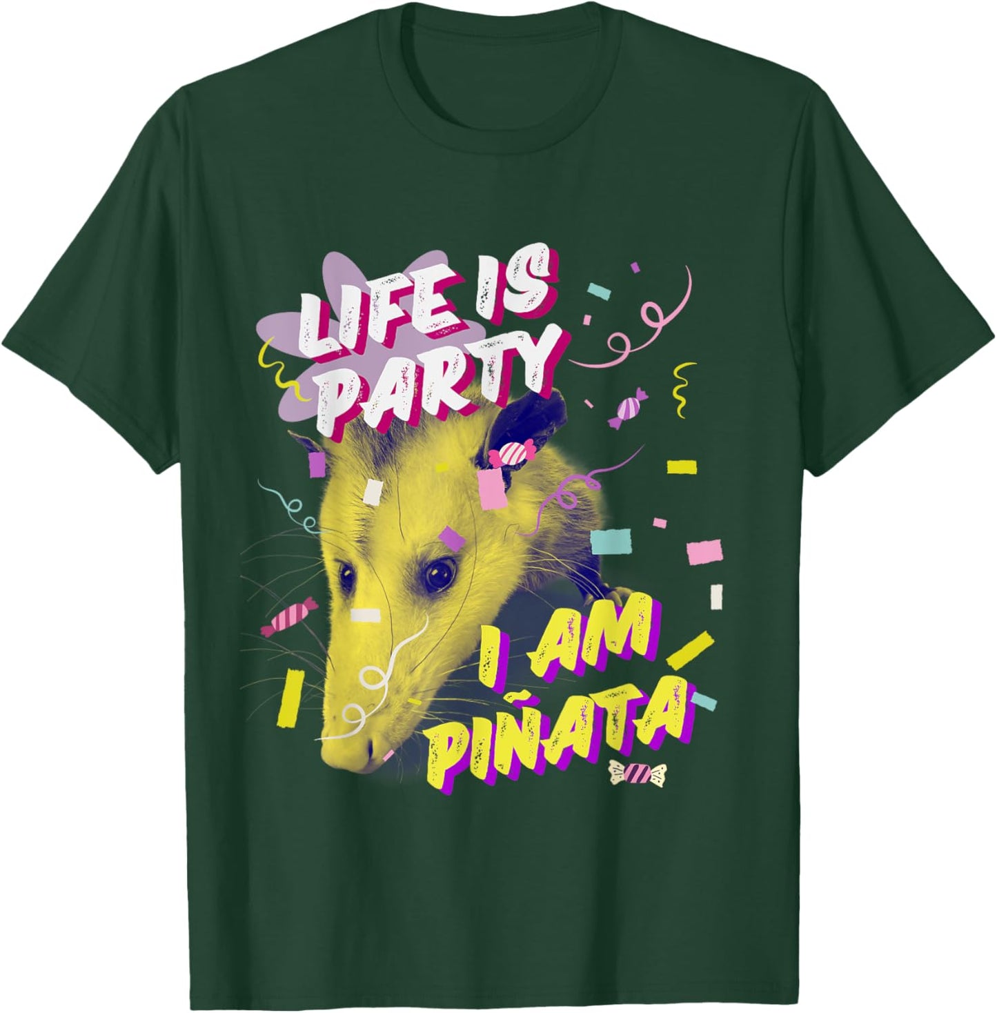 Life Is Party I Am Piñata Funny Opossum Mental Health Meme T-Shirt - T-Shirt | Forest