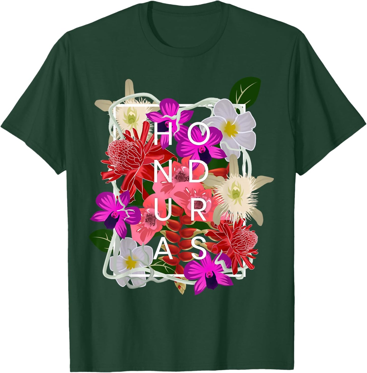 Flowers of Honduras Word Art - Honduran Pride T-Shirt - T-Shirt | Forest