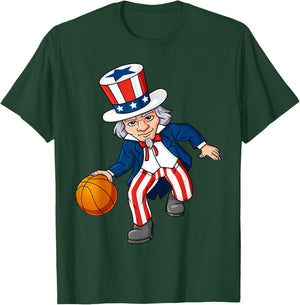 Basketball Uncle Sam 4th Of July Boys Kids Teens Dribble T-Shirt - T-Shirt | Forest
