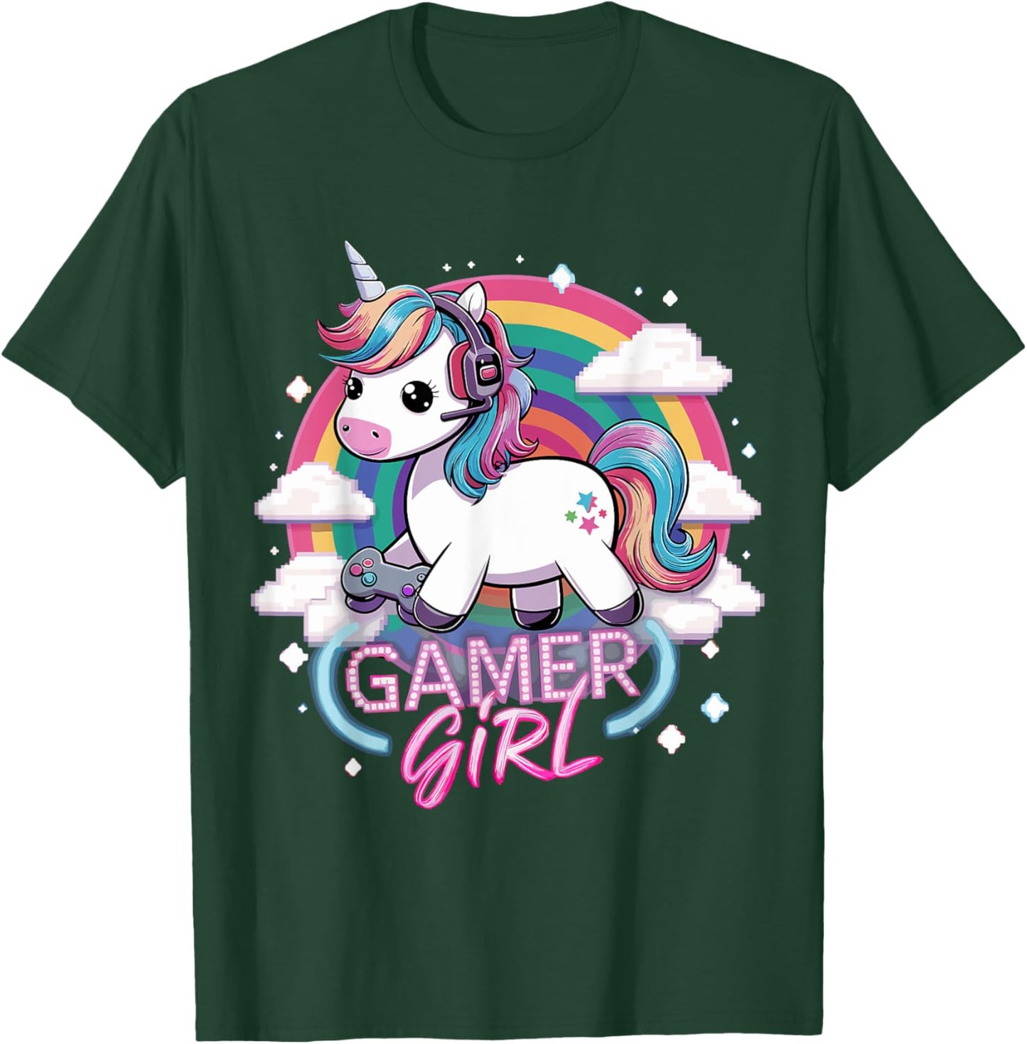 Gamer Girl Unicorn Gaming Cute Video Game T-Shirt - T-Shirt | Forest