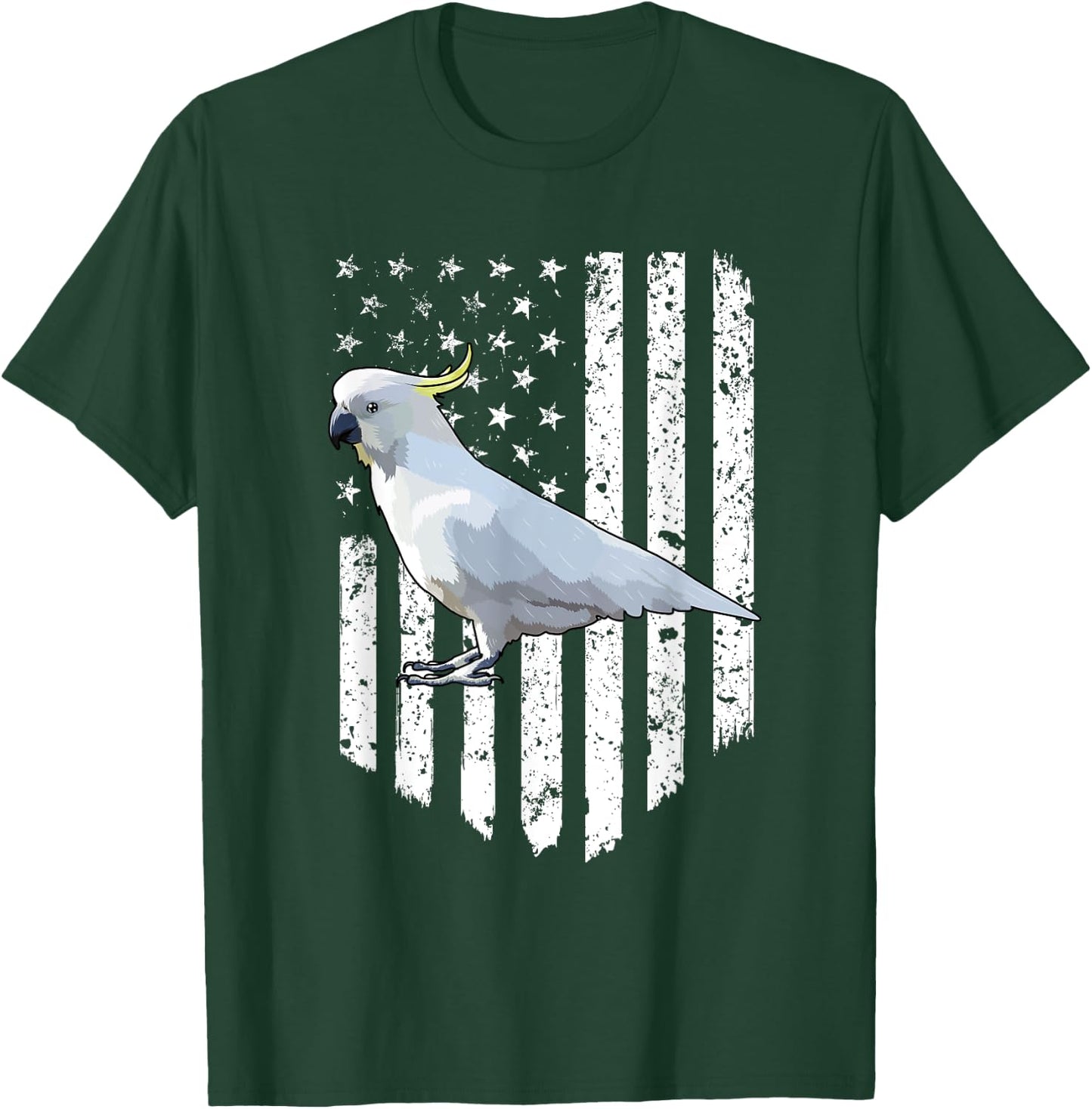 White American Flag Cockatoo Bird 4th Of July T-Shirt - T-Shirt | Forest