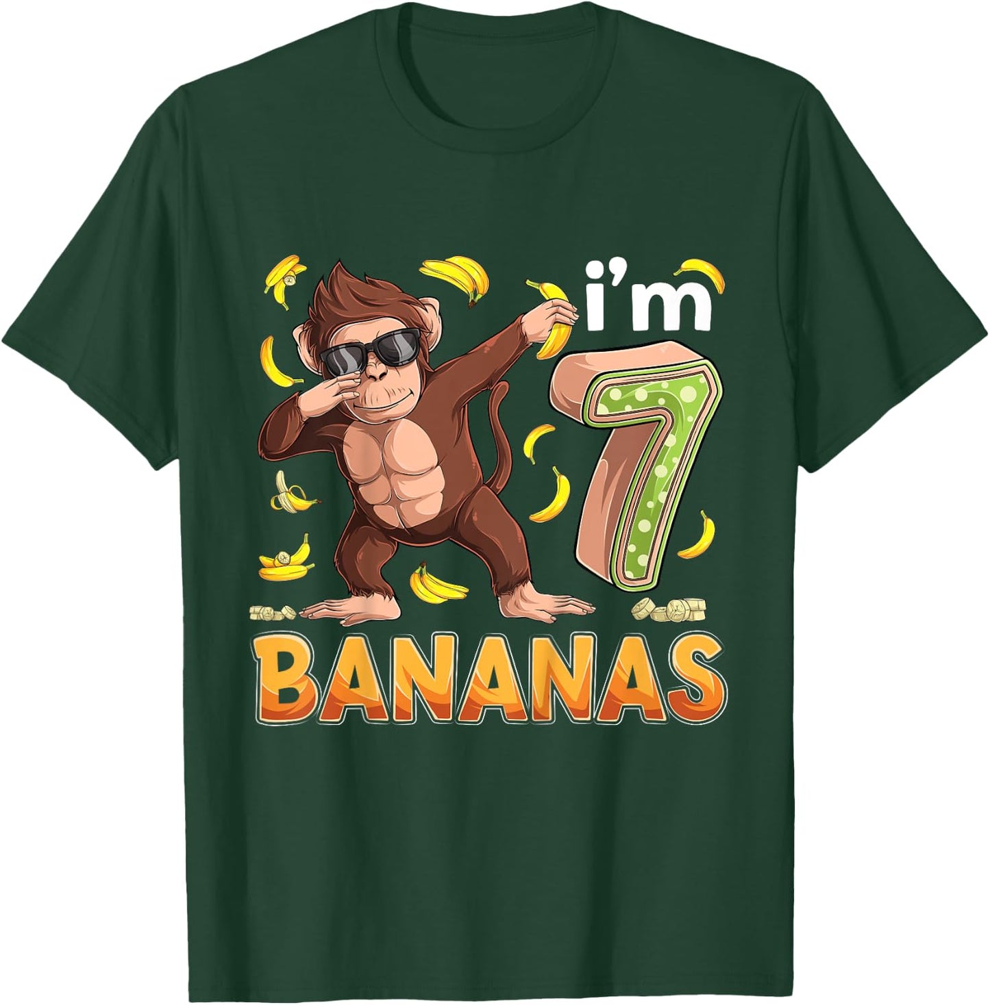 7 Year Old Monkey Birthday Safari Jungle Animal 7th B-day T-Shirt - T-Shirt | Forest