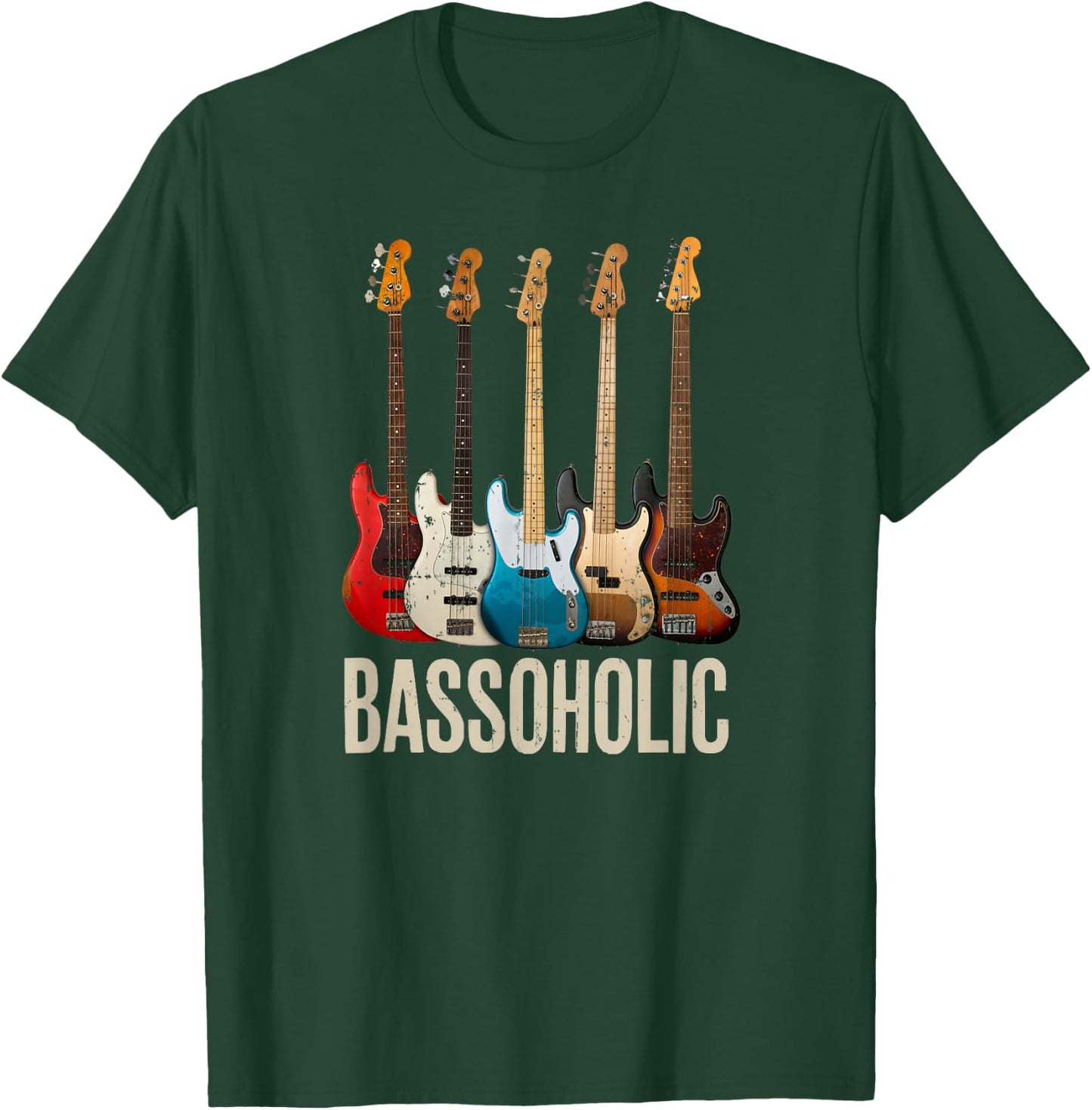 Bassoholic Gift Collector Bass Guitar Player Bassist T-Shirt - T-Shirt | Forest