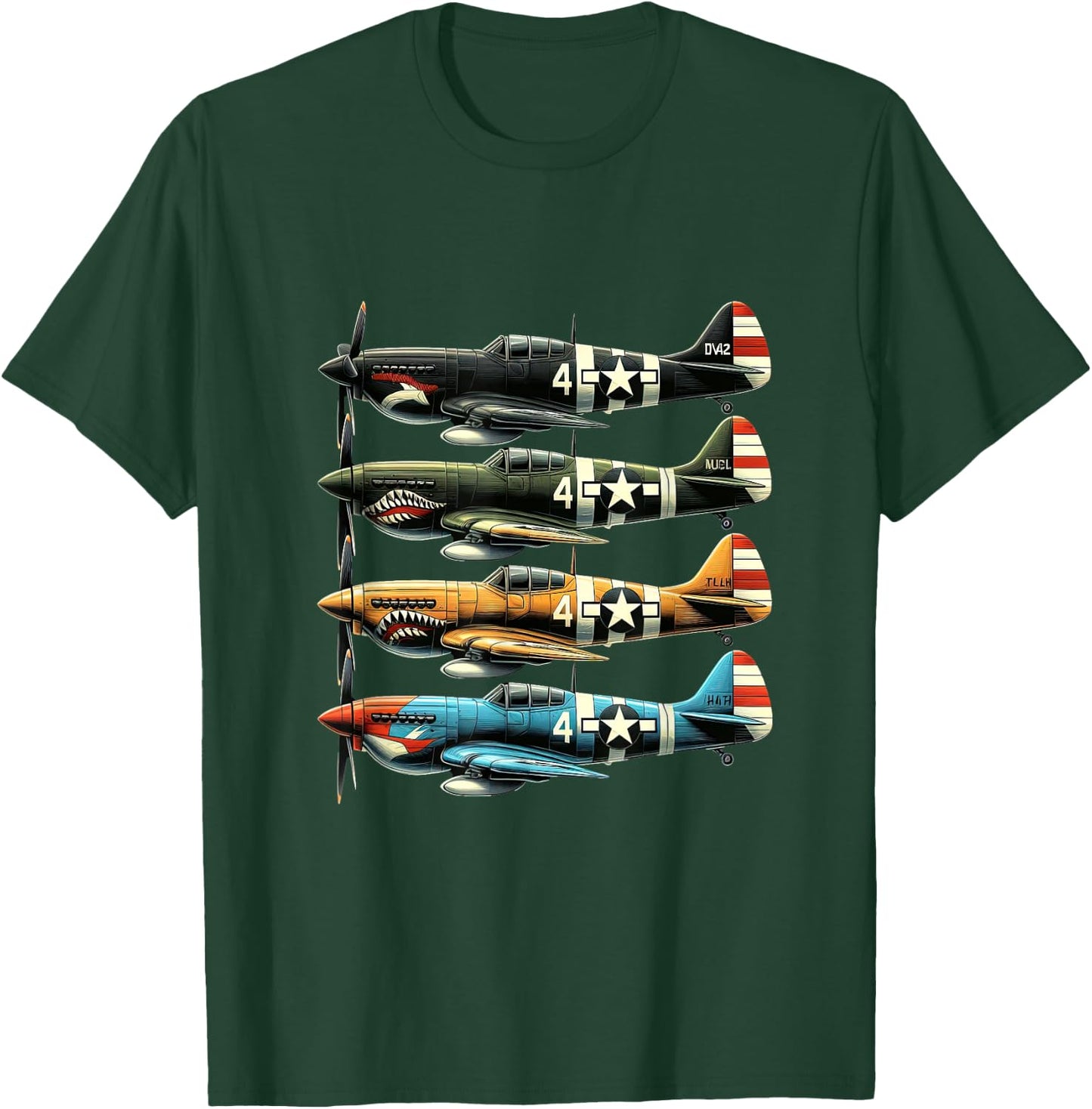 WW2 Planes P40 Warhawk Nose Art T-Shirt - T-Shirt | Forest