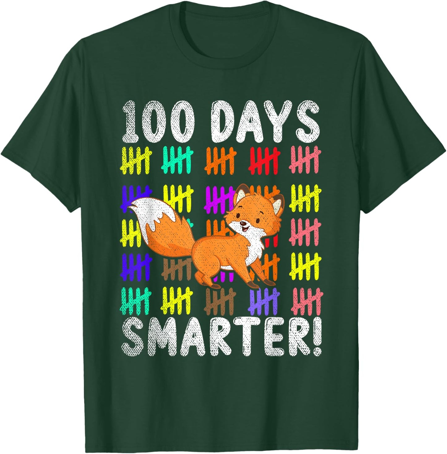 100 Days Smarter Cute Animal Fox 100 Days Of School T-Shirt - T-Shirt | Forest