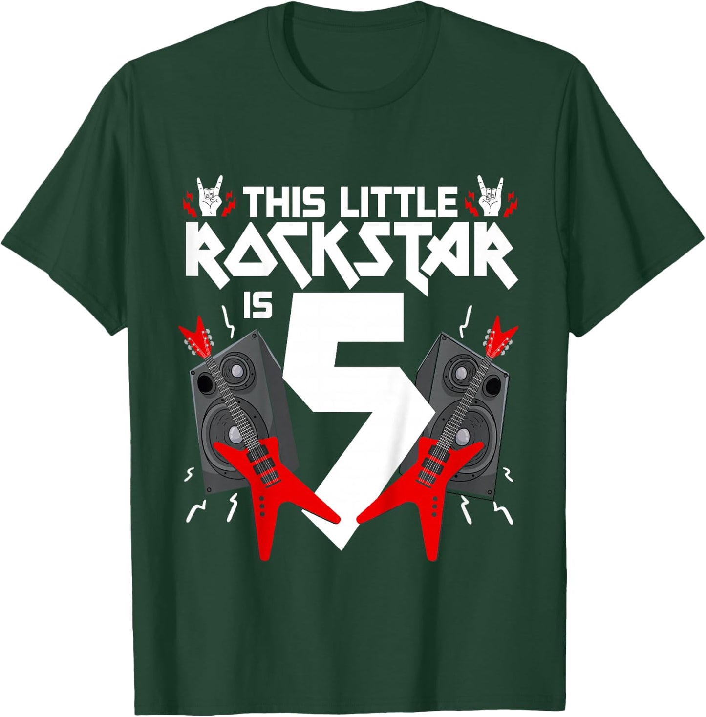 5 Year Old Rock And Roll Star Birthday Party Guitar 5th Gift T-Shirt - T-Shirt | Forest