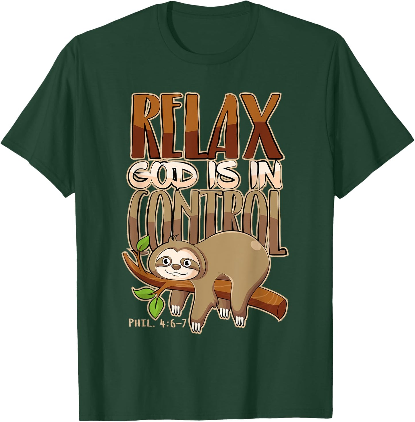 Jesus Merch & Co. Relax, God Has Everything Under Control Christian Animal - Black, Small, -Adults, Short Sleeve, , Classic Fit, Cotton 60% Polyester 40% T-Shirt - T-Shirt | Forest