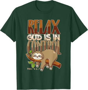 Jesus Merch & Co. Relax, God Has Everything Under Control Christian Animal - Black, Small, -Adults, Short Sleeve, , Classic Fit, Cotton 60% Polyester 40% T-Shirt - T-Shirt | Forest