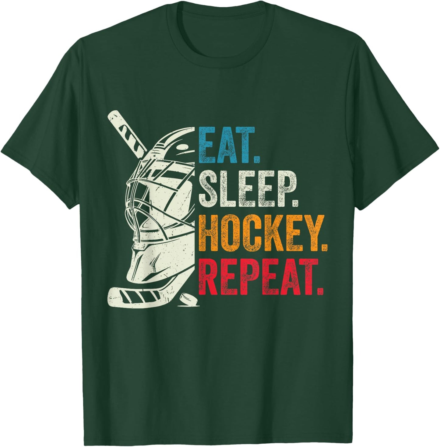 Eat Sleep Hockey Repeat Kids Adult Ice Hockey Goalie Vintage T-Shirt - T-Shirt | Forest