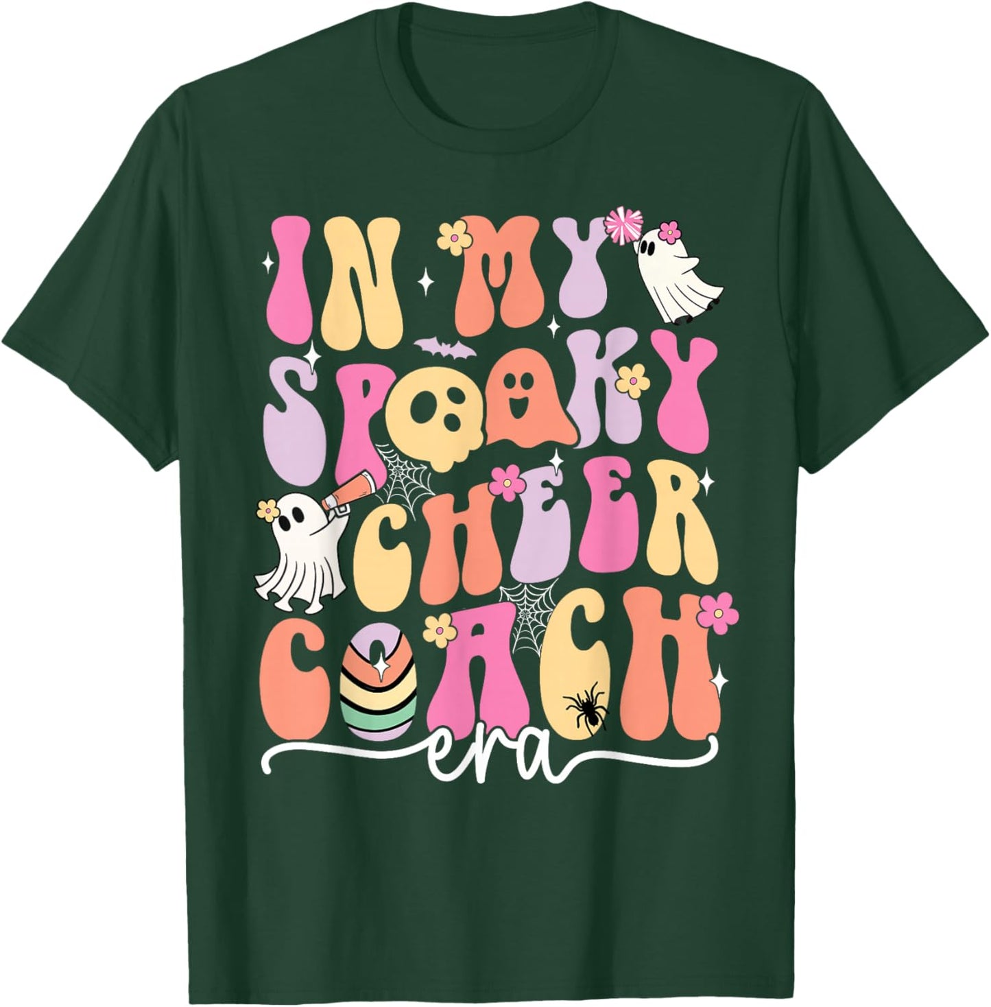 In My Spooky Cheer Coach Era Halloween Ghost Floral Groovy T-Shirt - T-Shirt | Forest