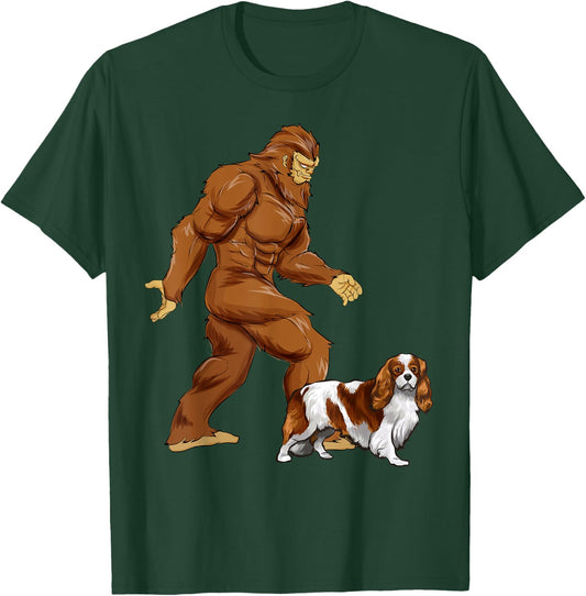 Fun Bigfoot Walking Cavalier King Charles Spaniel Sasquatch T-Shirt - T-Shirt | Forest