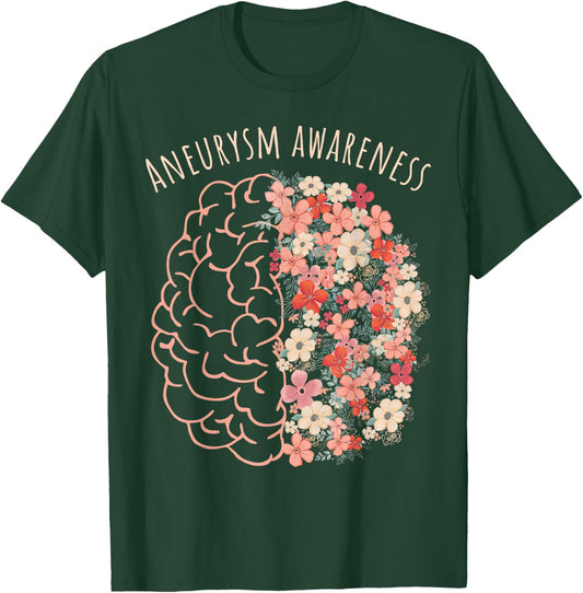 Aneurysm Awareness Brain Floral Aneurysm Warrior T-Shirt - T-Shirt | Forest