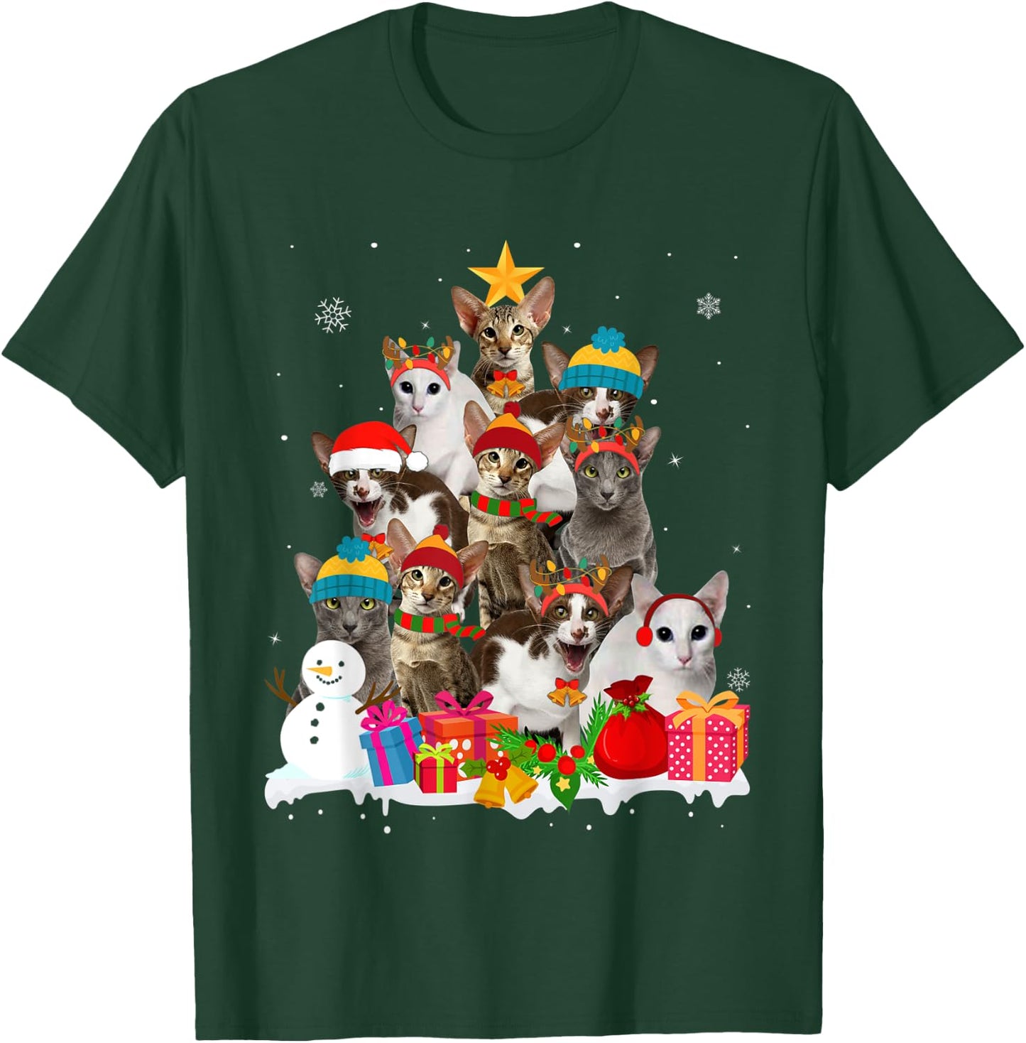 Funny Oriental Shorthair Christmas Tree Pet Cat Lover Gift Men Women Kids T-Shirt - T-Shirt | Forest