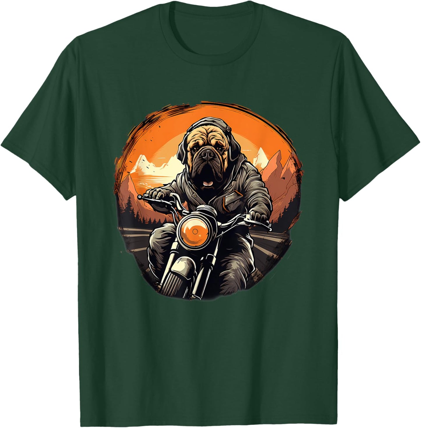 Biker English Mastiff Dog Riding Motorcycle T-Shirt - T-Shirt | Forest