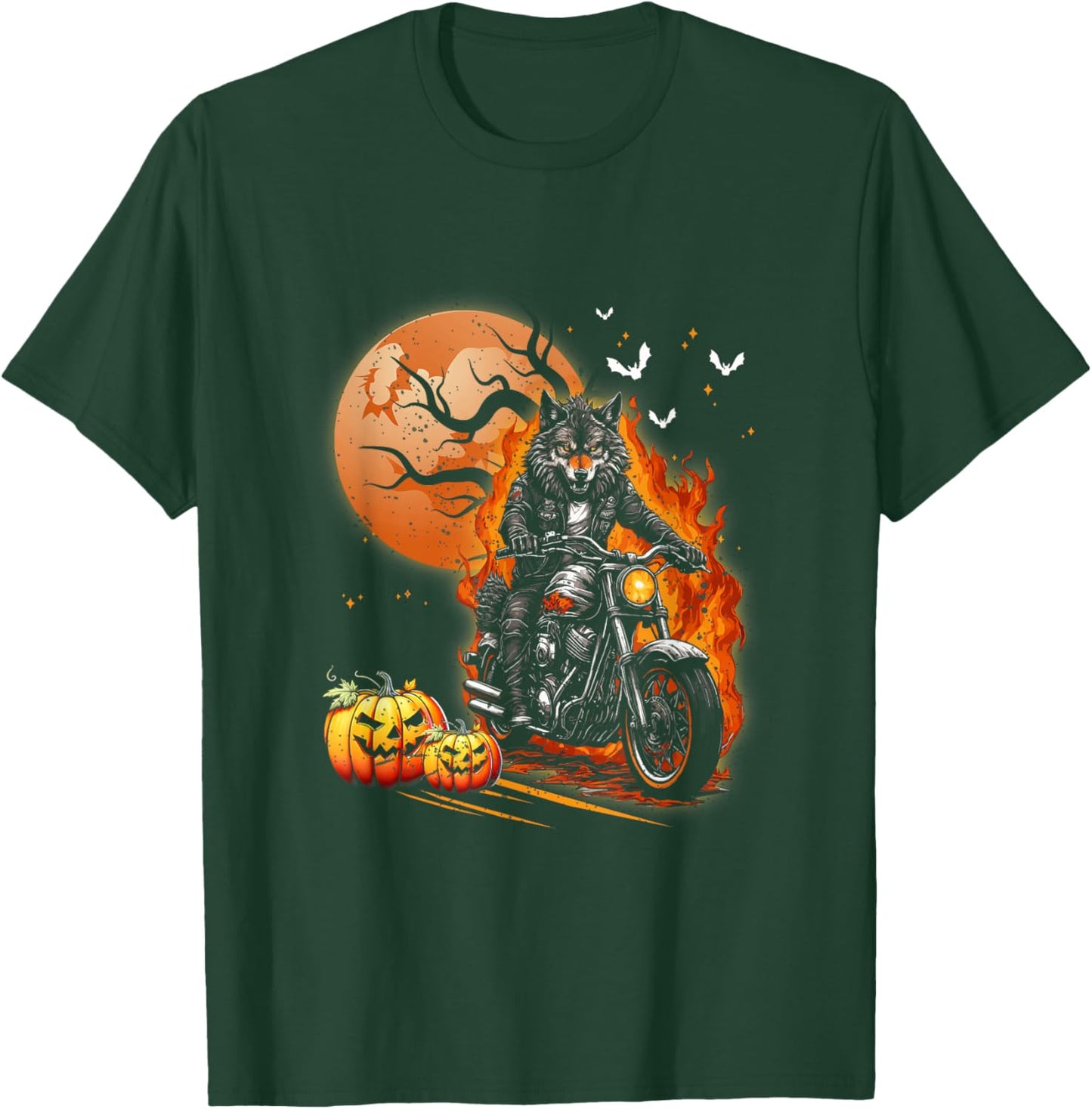 Werewolf Biker For Motorcycle Lovers Halloween Costume T-Shirt - T-Shirt | Forest