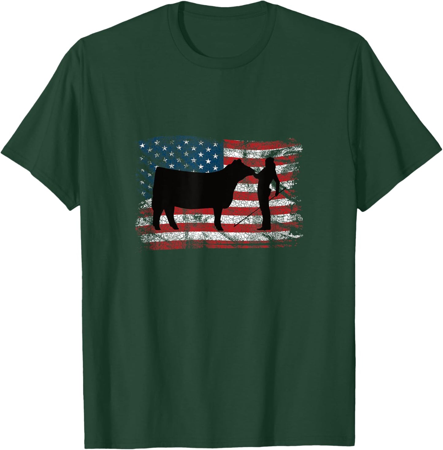 Showgirl Cattle American Patriotic USA Flag Fun Cattle Show T-Shirt - T-Shirt | Forest