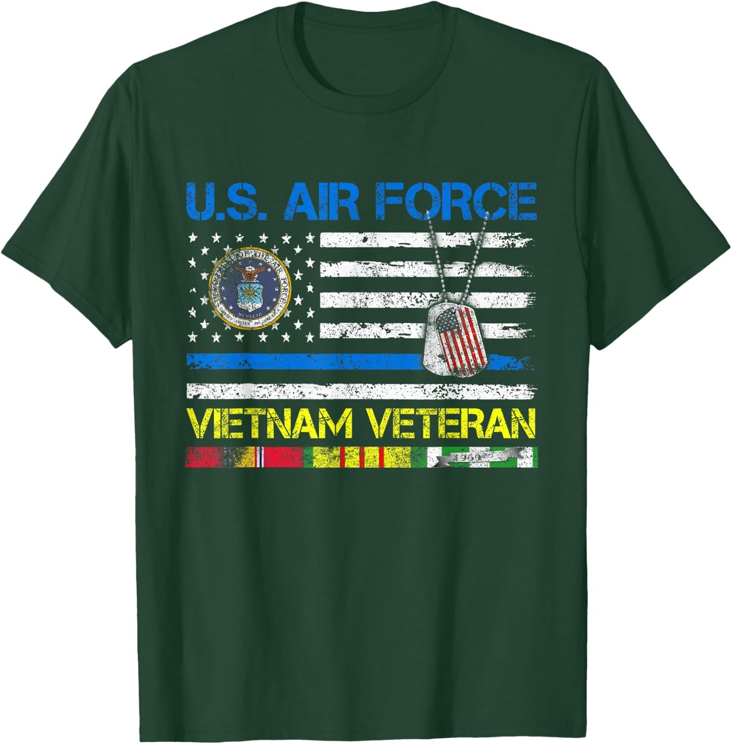 Men U.S Air Force Vietnam Veteran, USAF Veteran Flag Vintage T-Shirt - T-Shirt | Forest