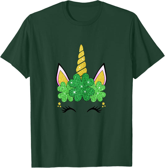 Cute Unicorn St Patrick's Day Girls Green Shamrocks Irish T-Shirt - T-Shirt | Forest