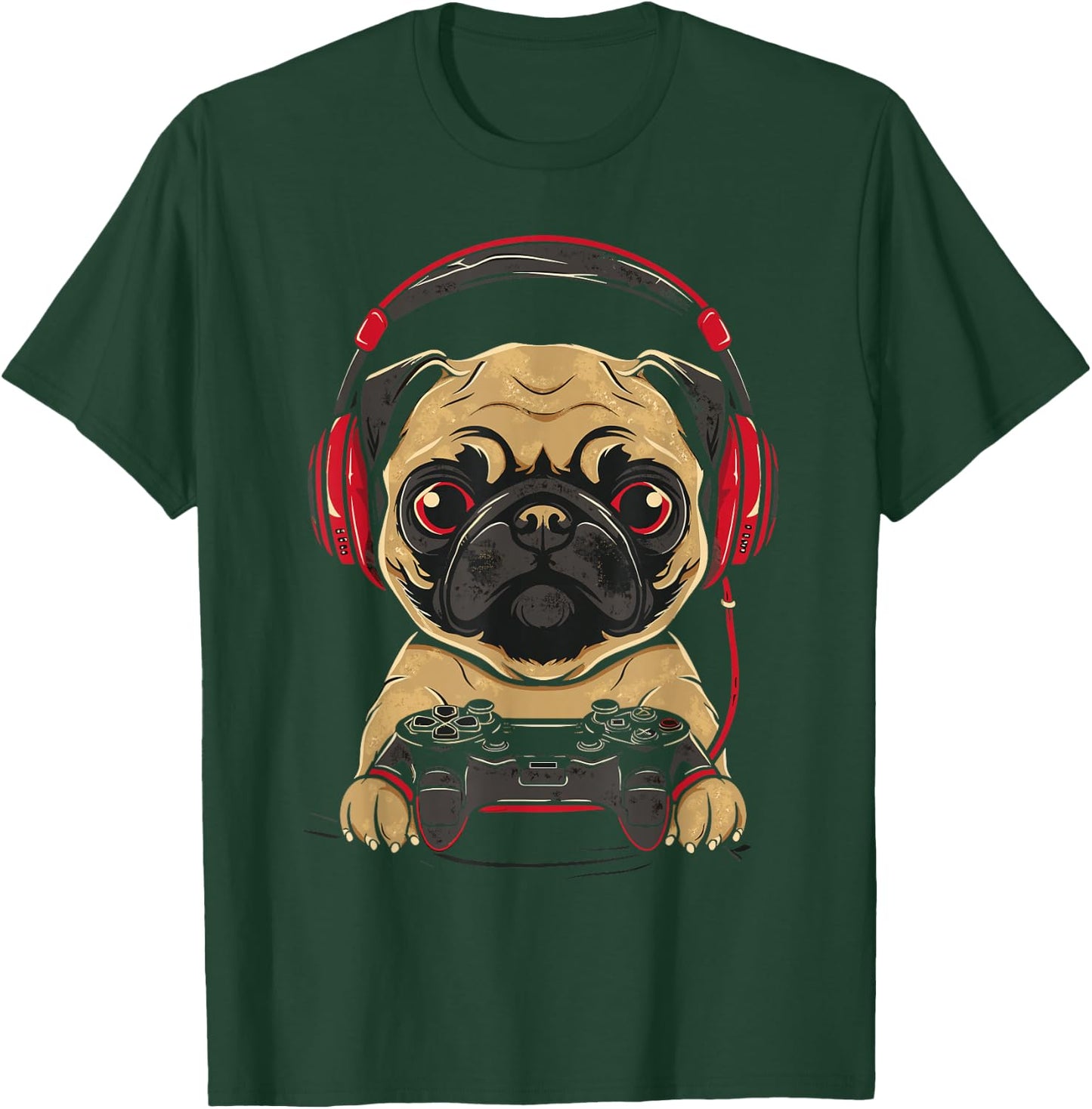 Gamer Pug Gaming Pugs Video Game Dog Lover For Boys Girls T-Shirt - T-Shirt | Forest