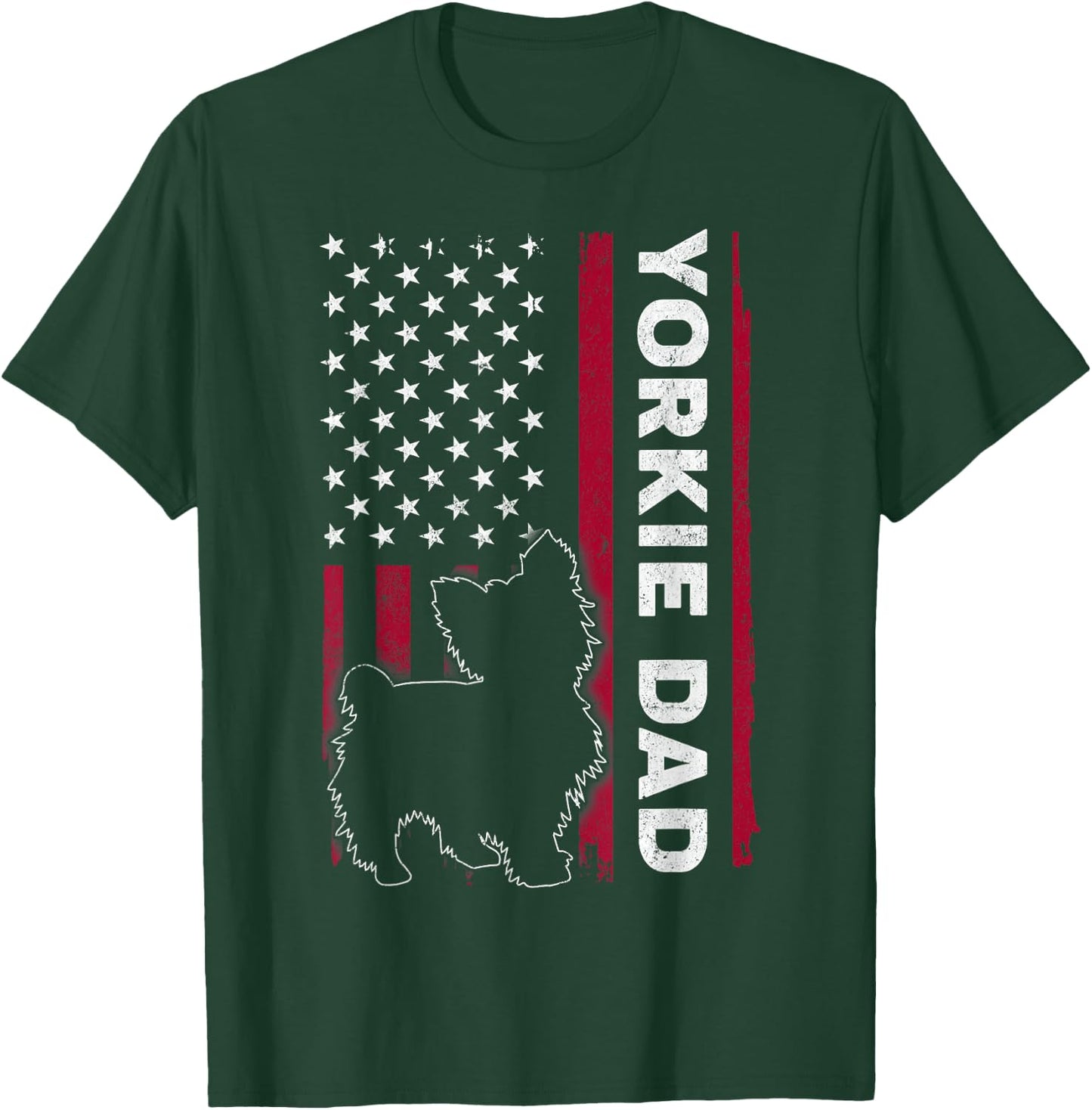 Yorkie Dog Vintage US American Flag Yorkie Dad Fathers Day T-Shirt - T-Shirt | Forest