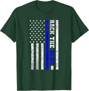 Back The Blue USA Flag Blue Line United States Police Gift T-Shirt - T-Shirt | Forest