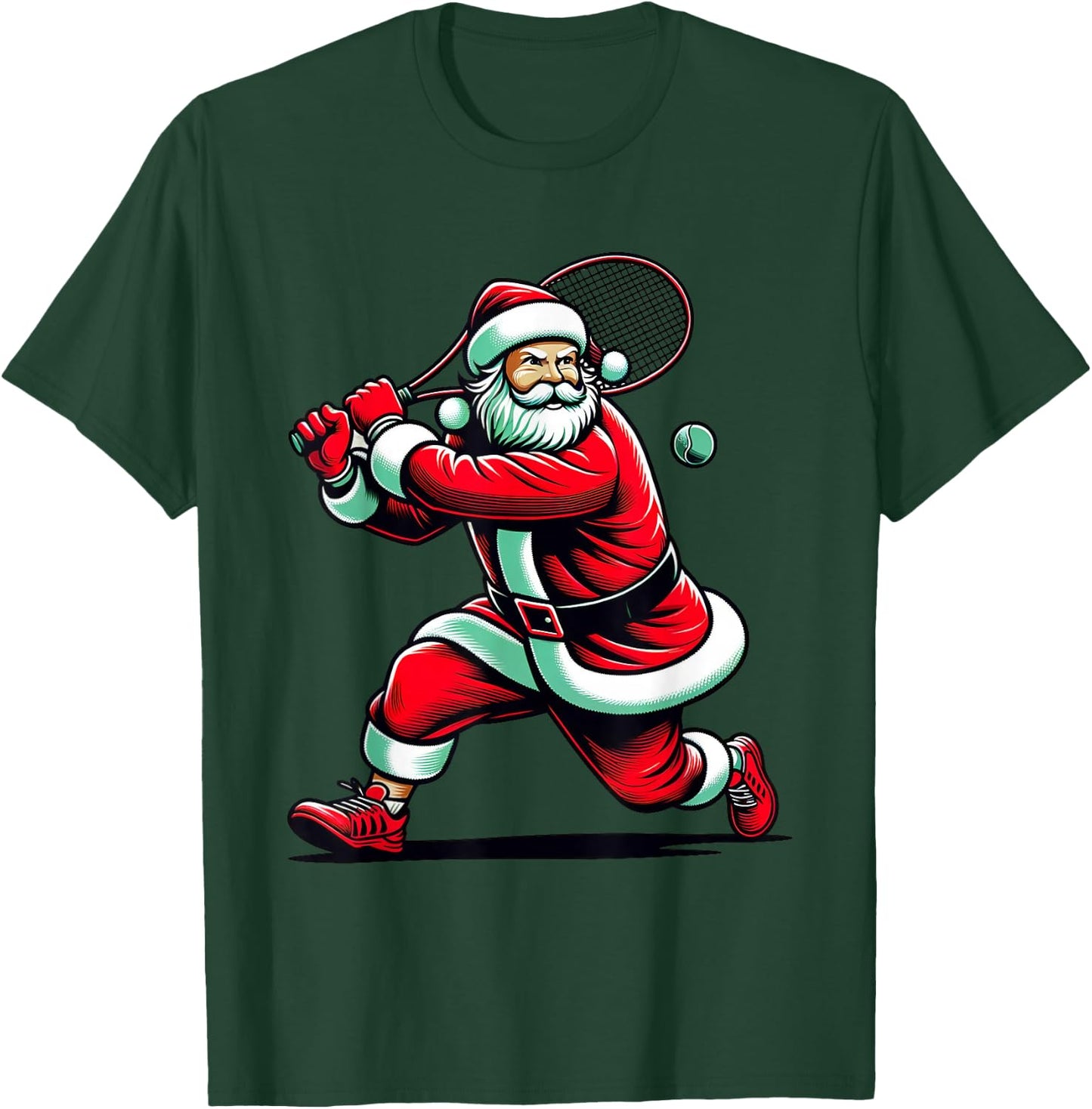 Christmas Sports Santa Playing Tennis Xmas Women Men & Kids T-Shirt - T-Shirt | Forest