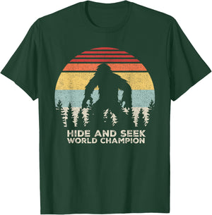 Retro Hide & Seek Champion Shirt Funny Sasquatch Bigfoot T-Shirt - T-Shirt | Forest