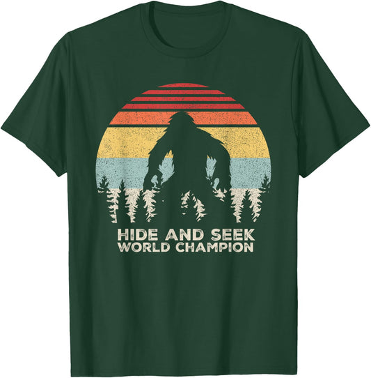 Retro Hide & Seek Champion Shirt Funny Sasquatch Bigfoot T-Shirt - T-Shirt | Forest